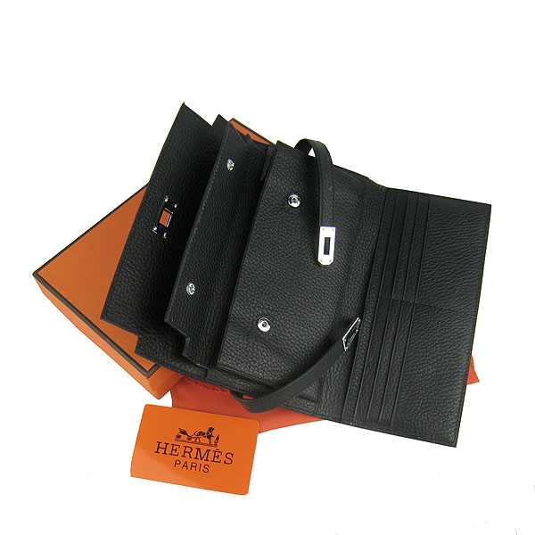 High Quality Hermes Kelly Long Clutch Bag Black H009 Replica - Click Image to Close